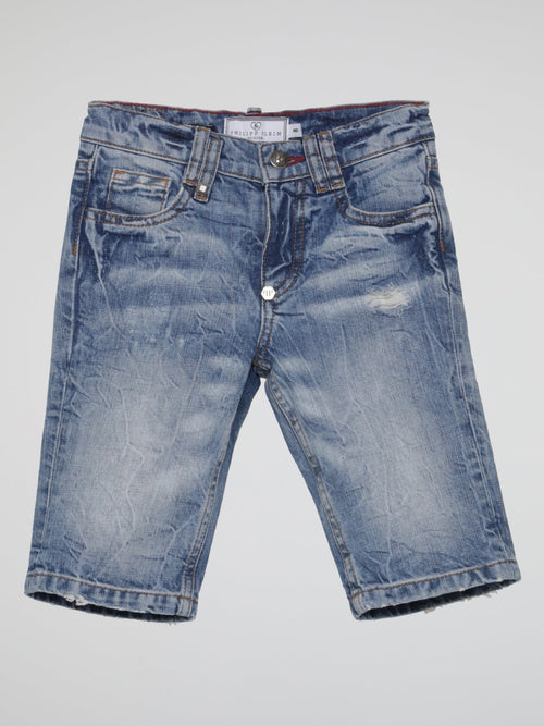 Blue Distressed Denim Bermuda Shorts (Kids)