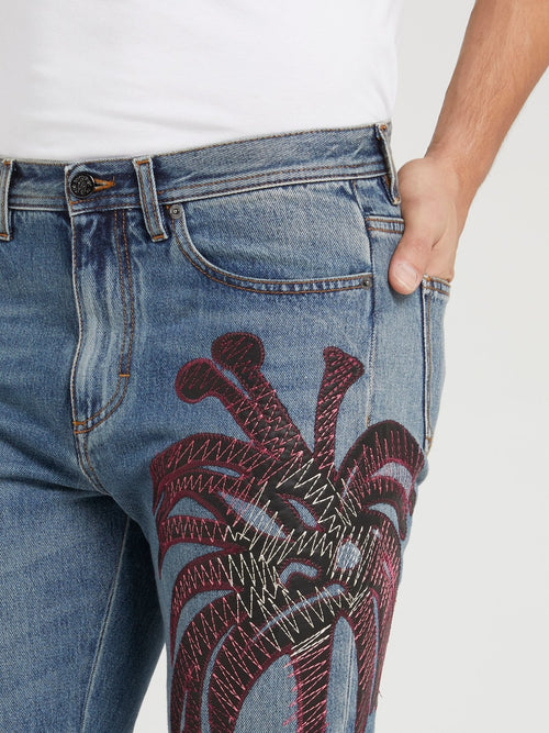 Blue Tropical Stitch Jeans