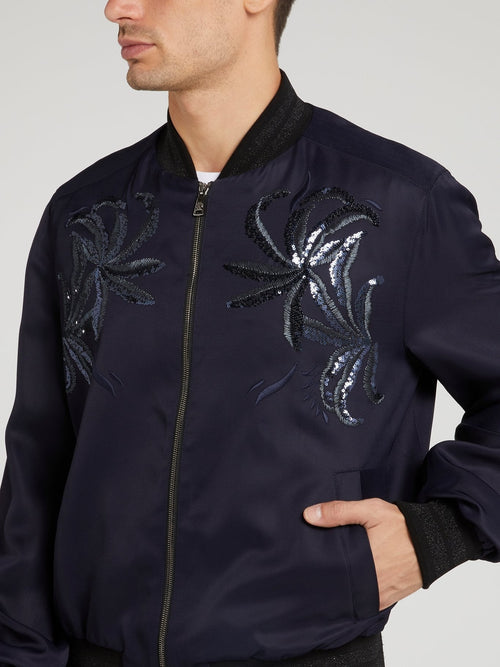 Navy Tropical Sequin Jacket