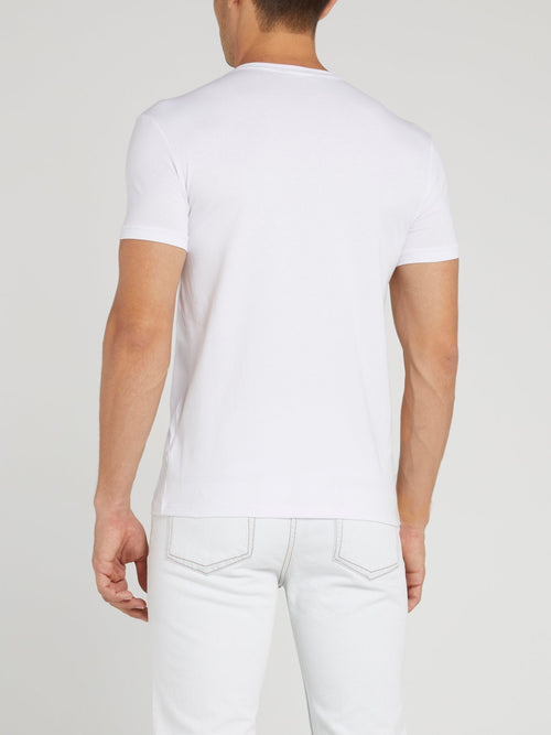 White V-Neck Logo T-Shirt