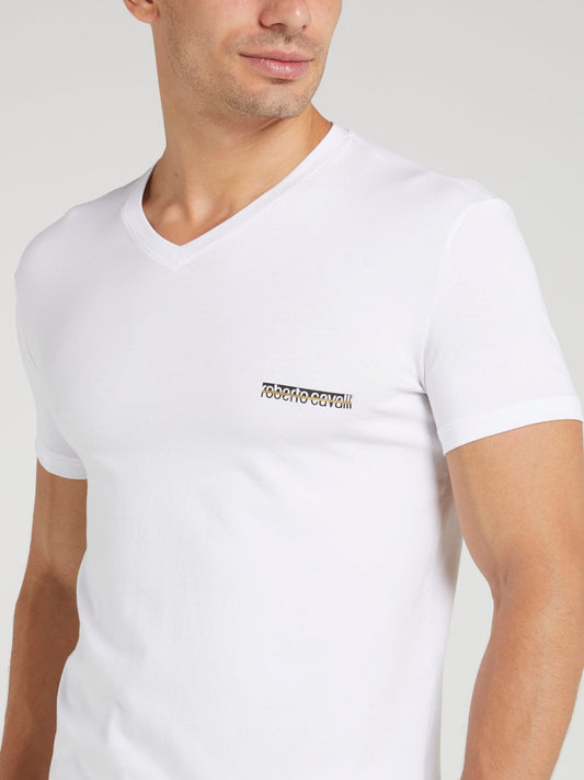 White V-Neck Logo T-Shirt