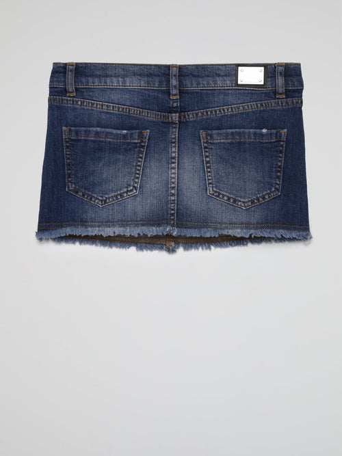 Blue Embroidered Hearts Frayed Denim Skirt (Kids)