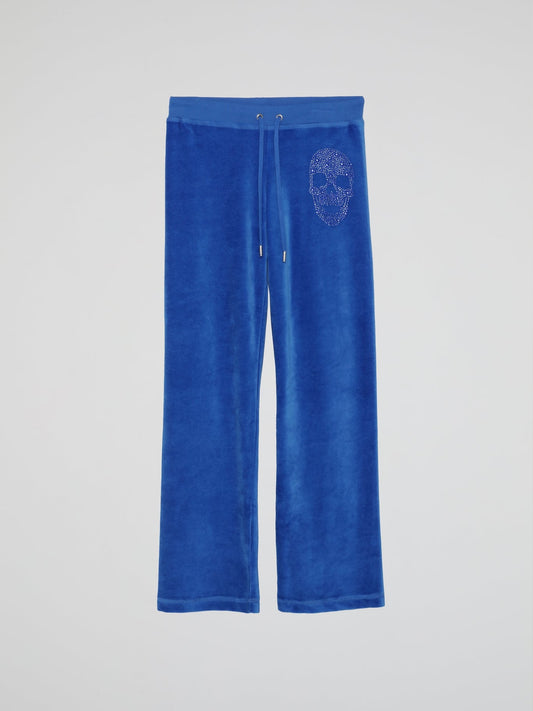 Blue Skull Crystal Velvet Sweatpants (Kids)