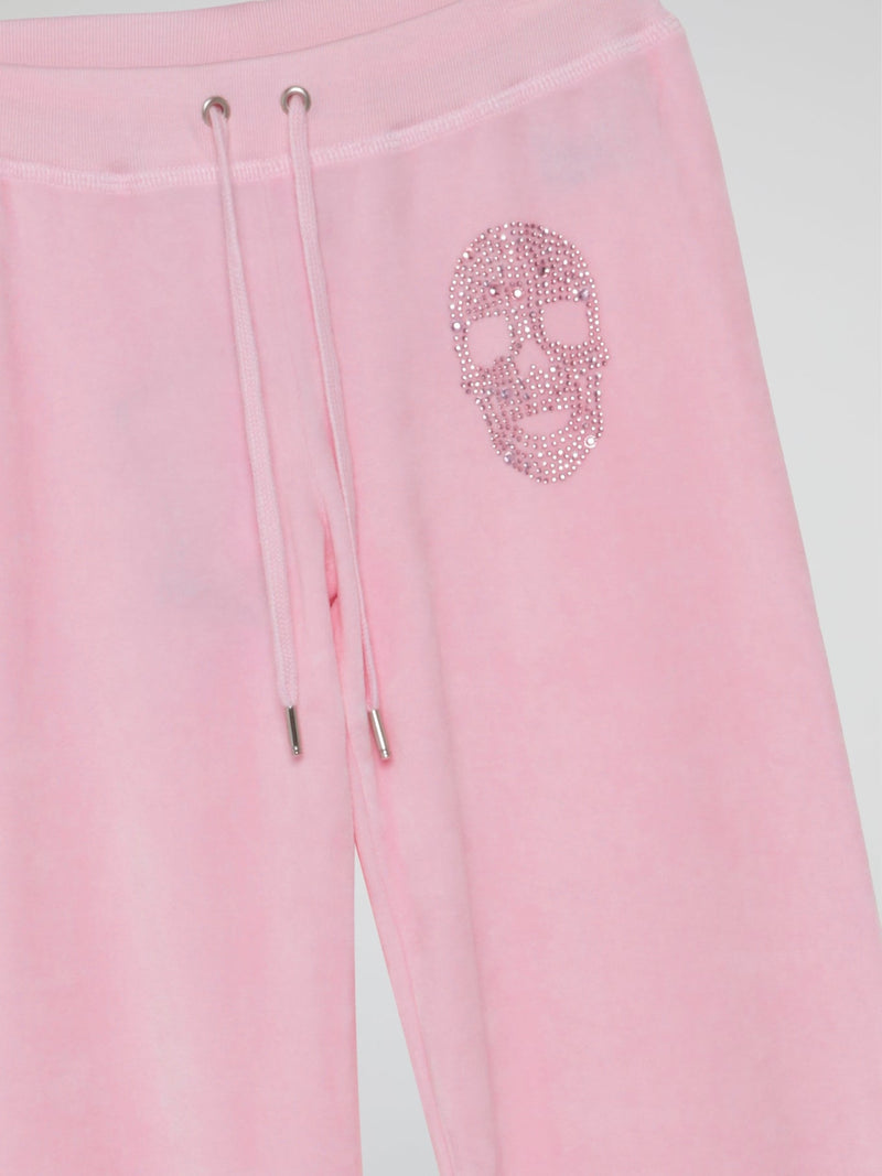 Pink Skull Crystal Velvet Sweatpants (Kids)