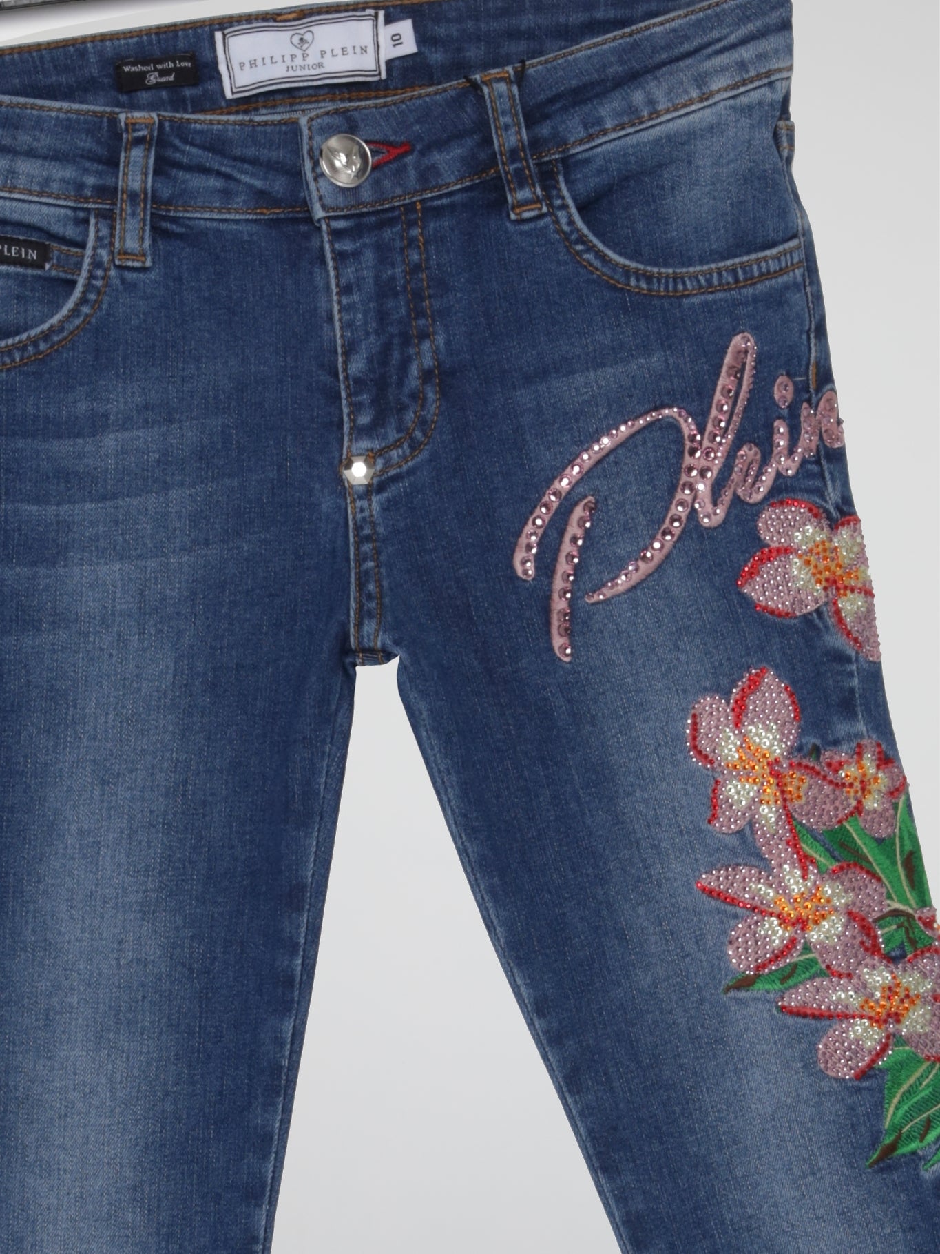 Blue Embroidered Flowers Denim Jeans (Kids)