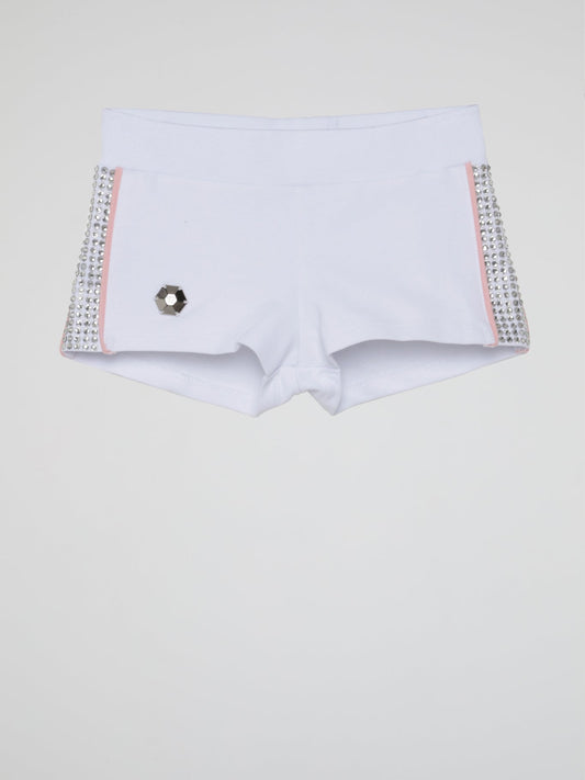 White Crystal Studded Jogging Shorts (Kids)