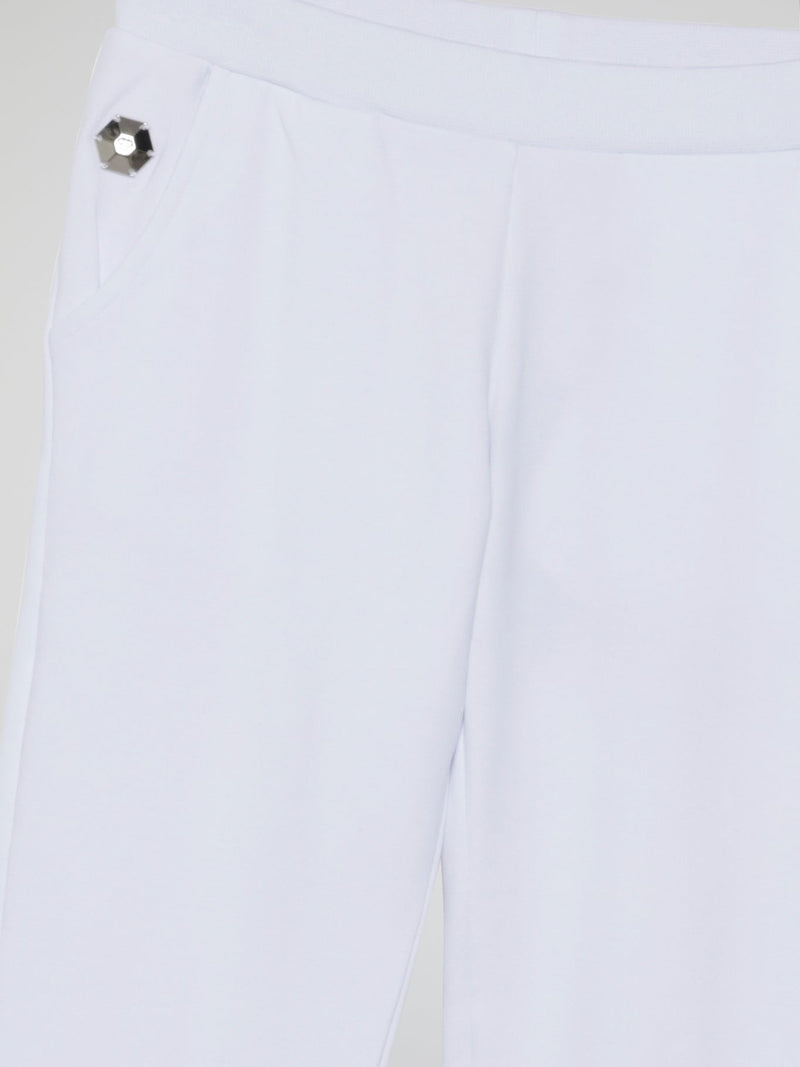 White With Pink Studded Logo Jogging Trousers (Kids)