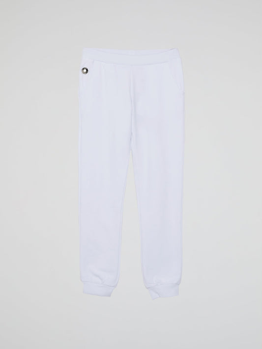 White With Pink Studded Logo Jogging Trousers (Kids)