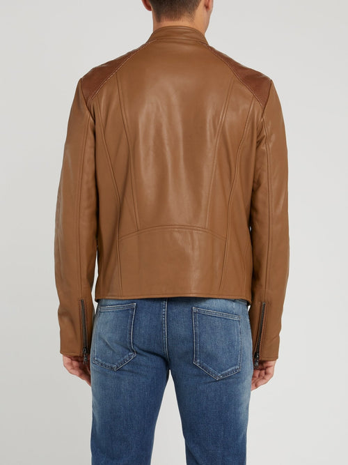 Khaki Leather Moto Jacket