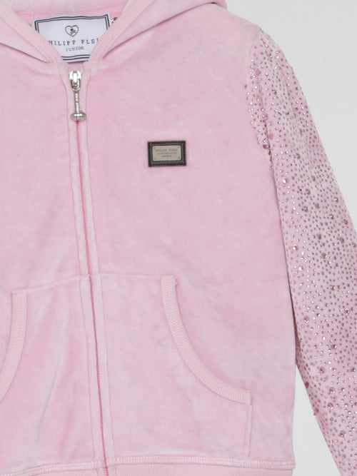 Light Pink Crystal Detail Velvet Sweatshirt (Kids)