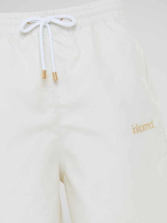 Cream Logo Embroidered Drawstring Shorts