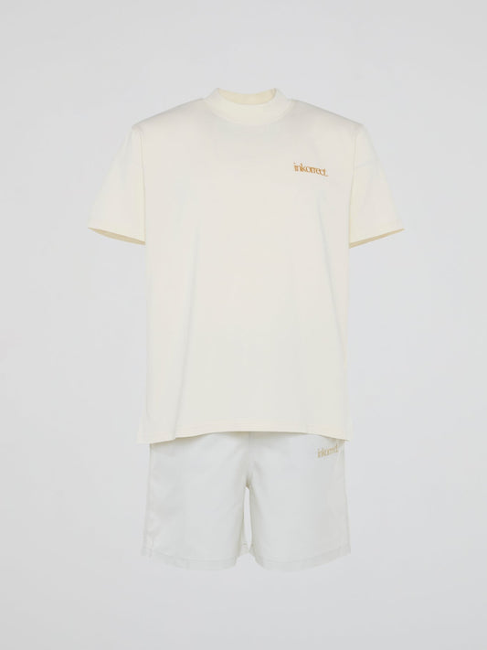 Cream Logo Embroidered Drawstring Shorts