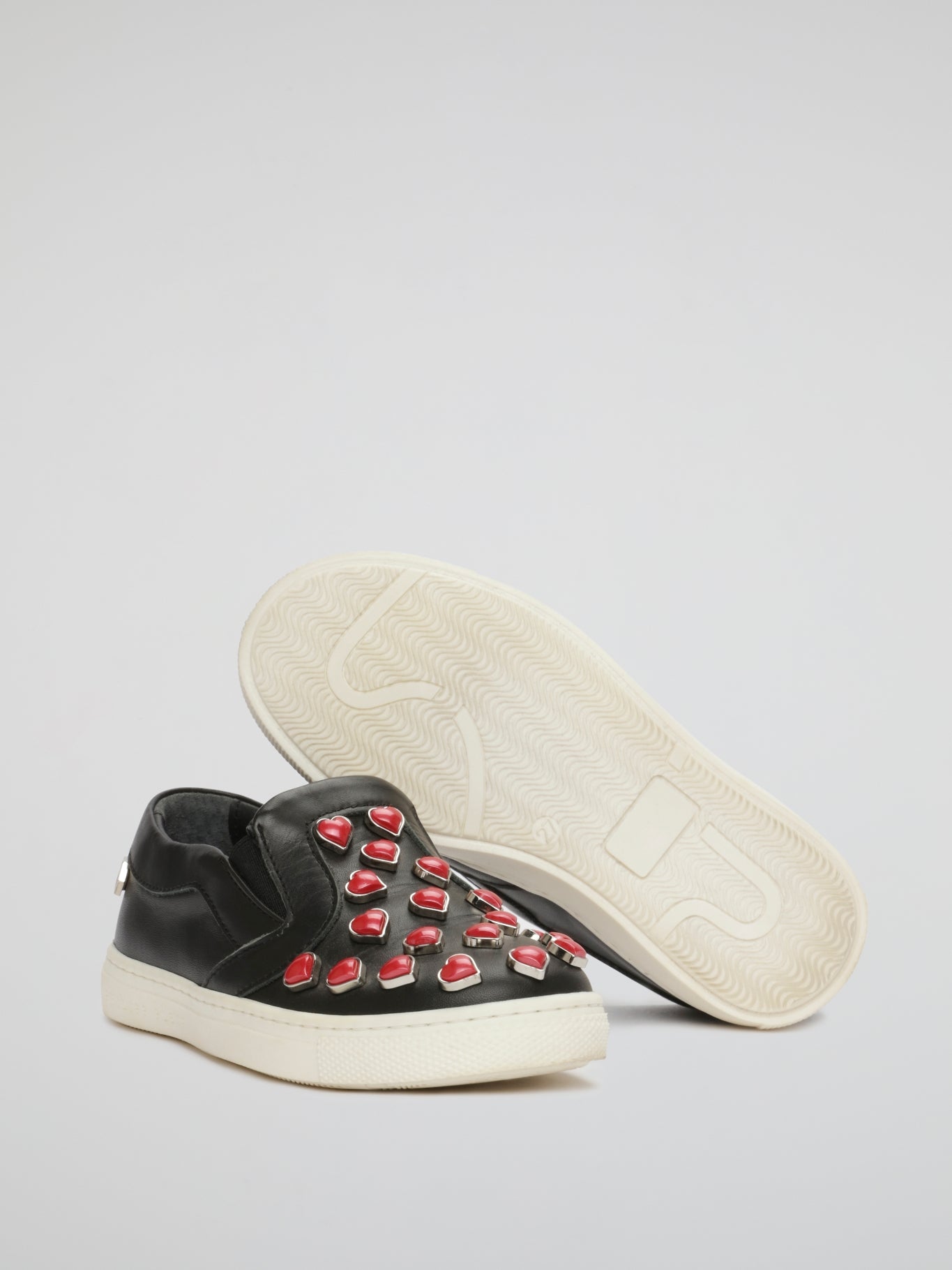 Black Heart Studded Slip On Sneakers (Kids)