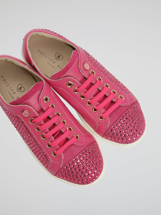 Pink Studded Lace Up Sneakers (Kids)