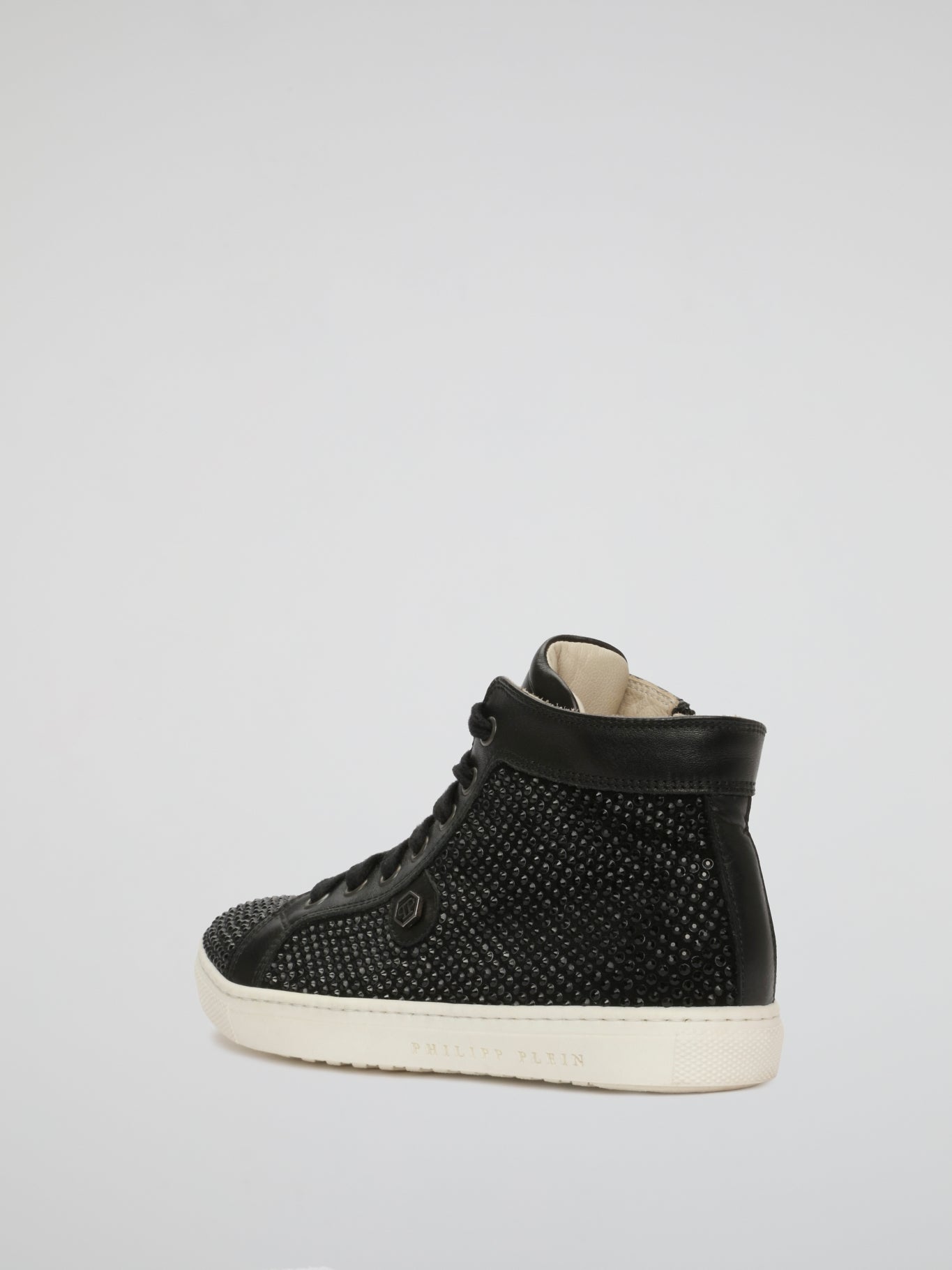 Black Crystal Detail Lace Up Sneakers (Kids)