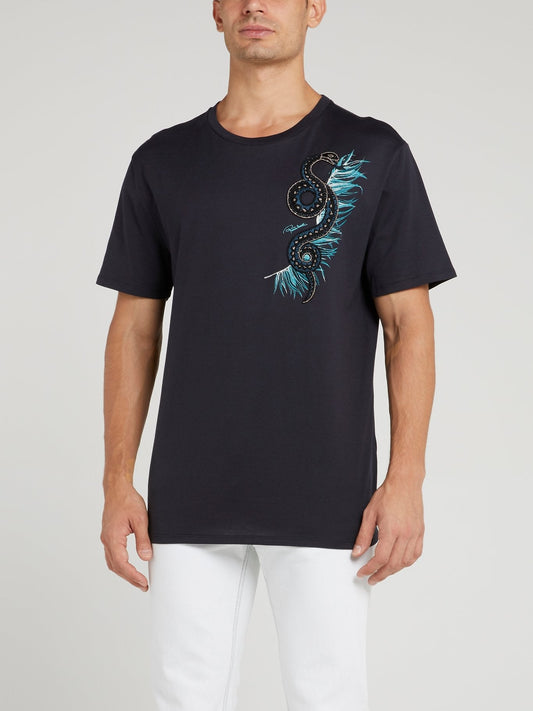 Navy Snake Beaded T-Shirt