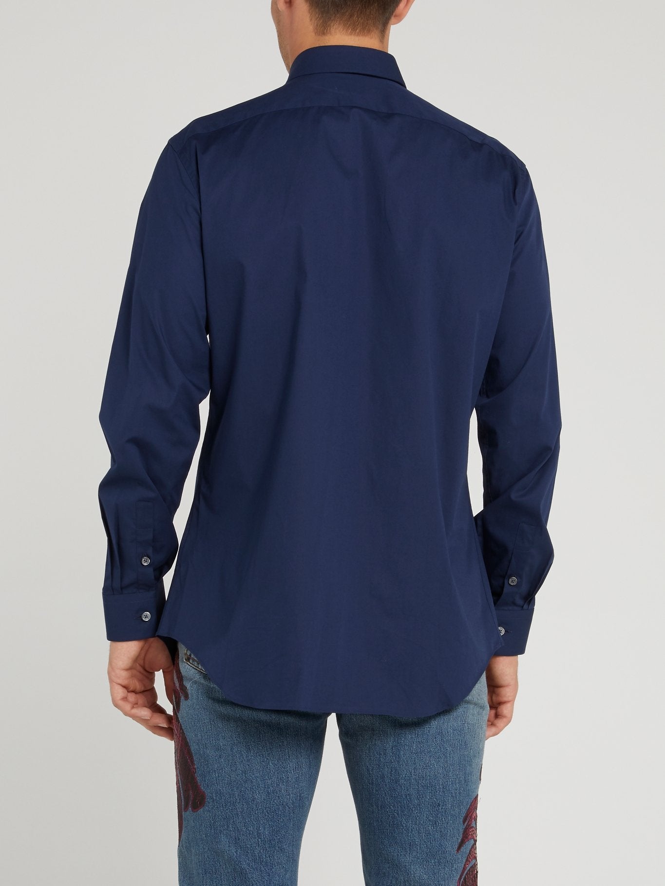 Navy Embroidered Long Sleeve Shirt