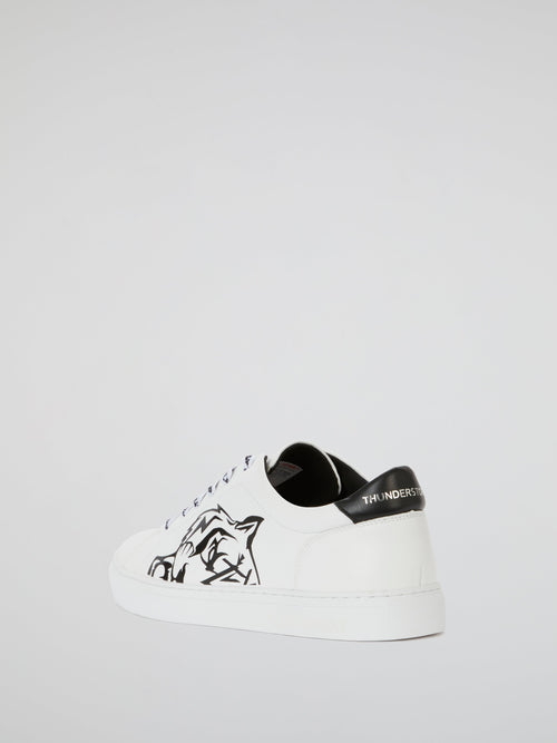 White Tiger Head Print Low Top Sneakers